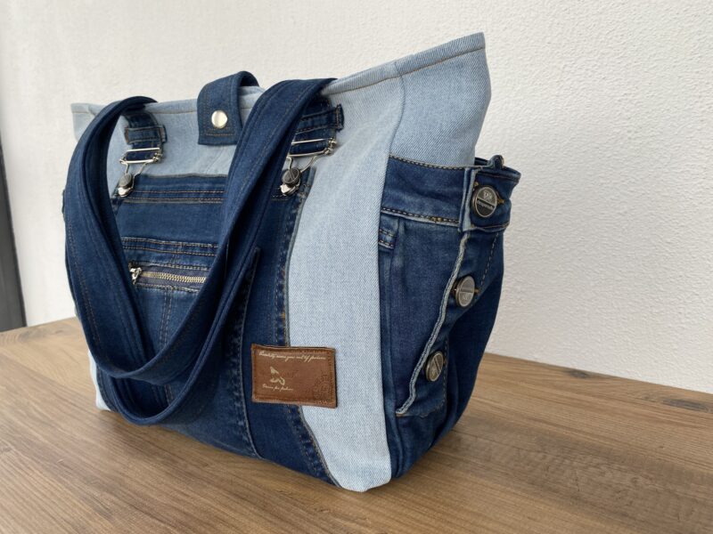 Recycled Denim Tote Bag – Eco-Friendly Handmade Purse - Image 2