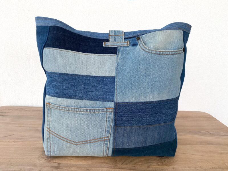 Denim Shoulder Bag – Upcycled Jeans, 9 Pockets - Image 3