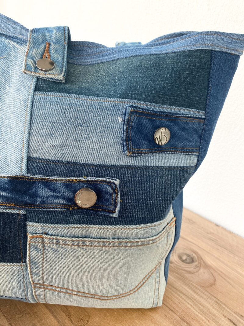 Denim Shoulder Bag – Upcycled Jeans, 9 Pockets - Image 2